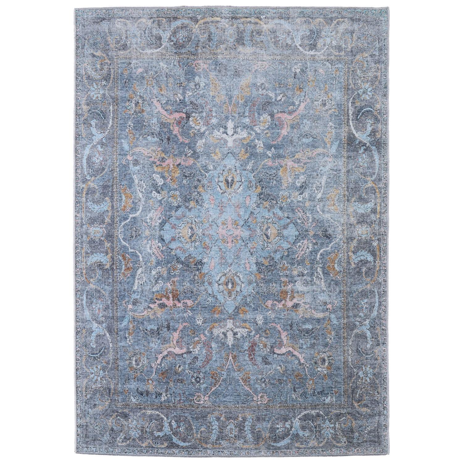 Percy Transitional Medallion Blue/Gray/Orange Area Rug