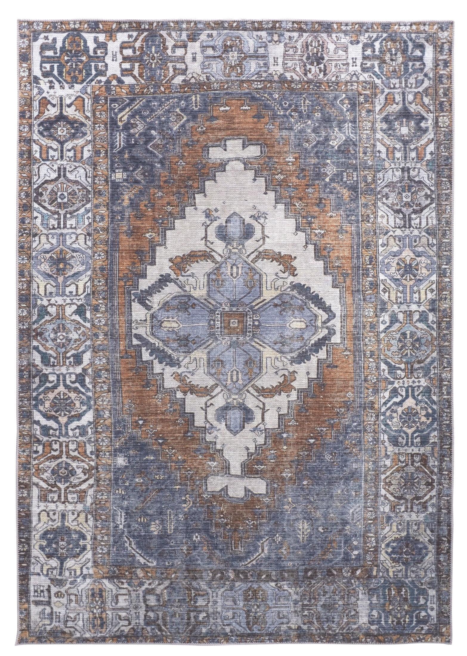 Percy Transitional Medallion Blue/Ivory/Brown Area Rug