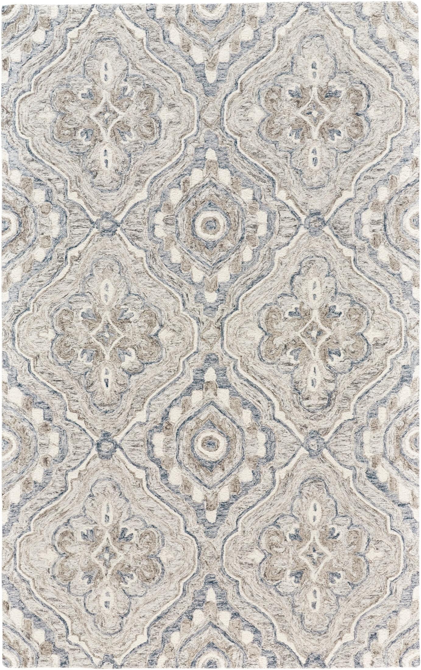 Feizy Rhett Transitional Medallion, Taupe/Blue/Gray, 8' x 10' Area Rug Easy Care Stain Resistant Kid Friendly Classic Geometric Design Carpet for Living Dining Bed Room