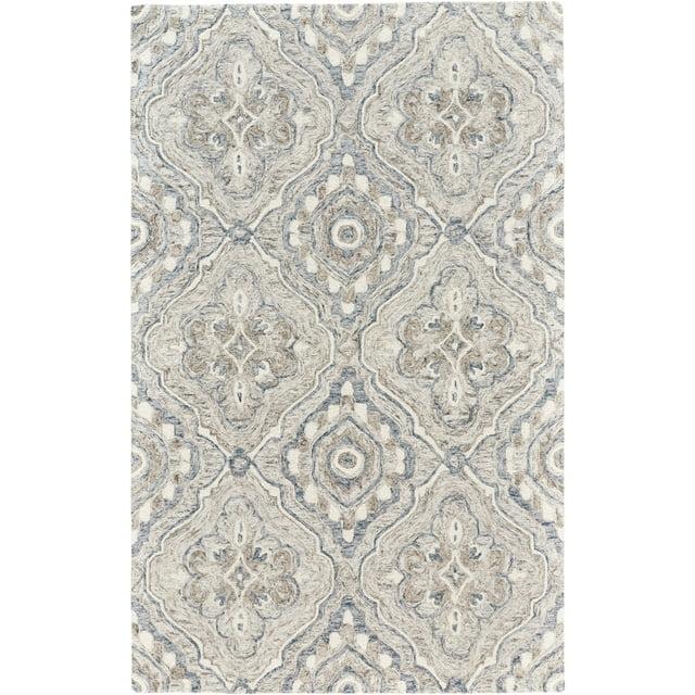 Feizy Rhett Transitional Medallion, Taupe/Blue/Gray, 8' x 10' Area Rug Easy Care Stain Resistant Kid Friendly Classic Geometric Design Carpet for Living Dining Bed Room