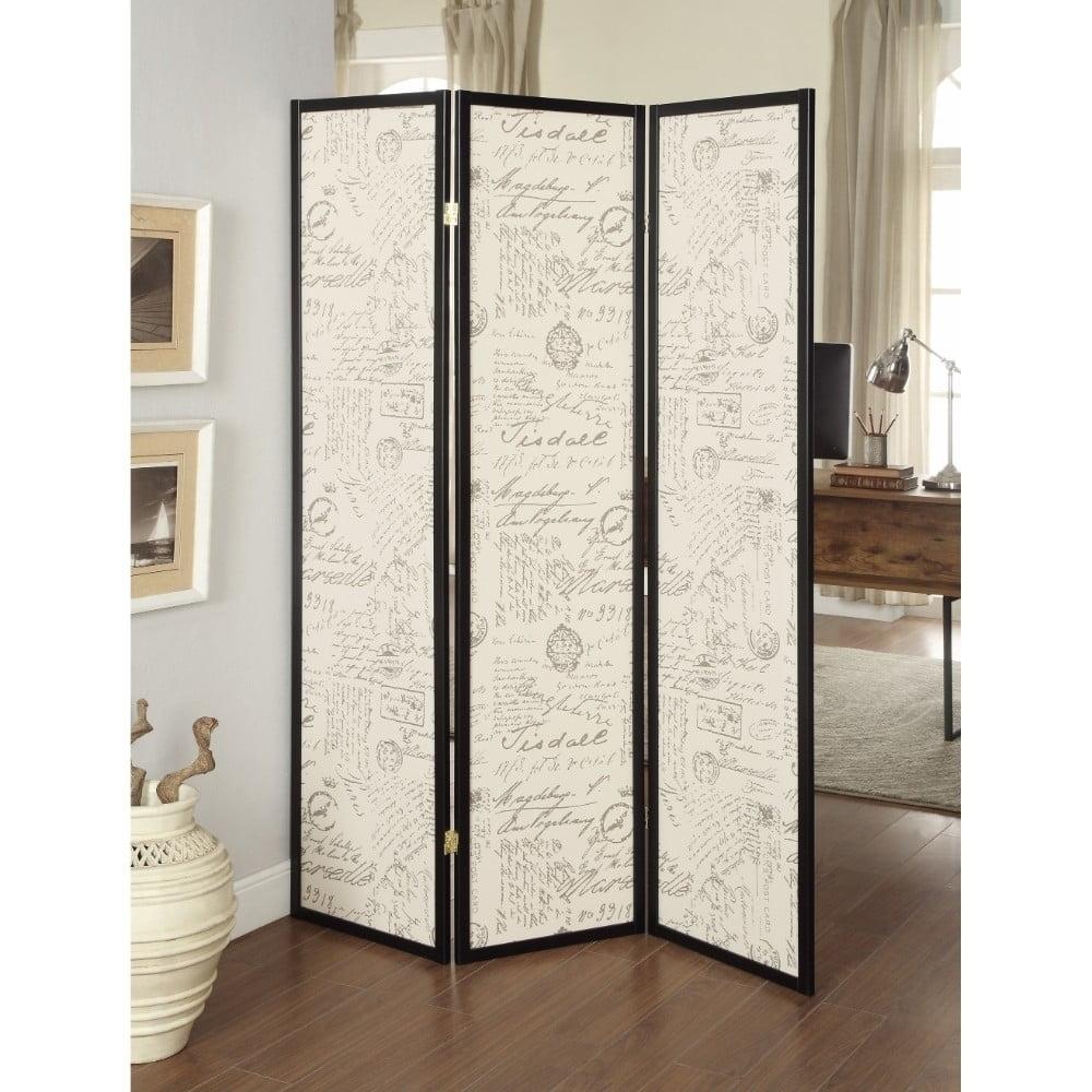 Transitional Black and Cream French Script 3-Panel Folding Screen