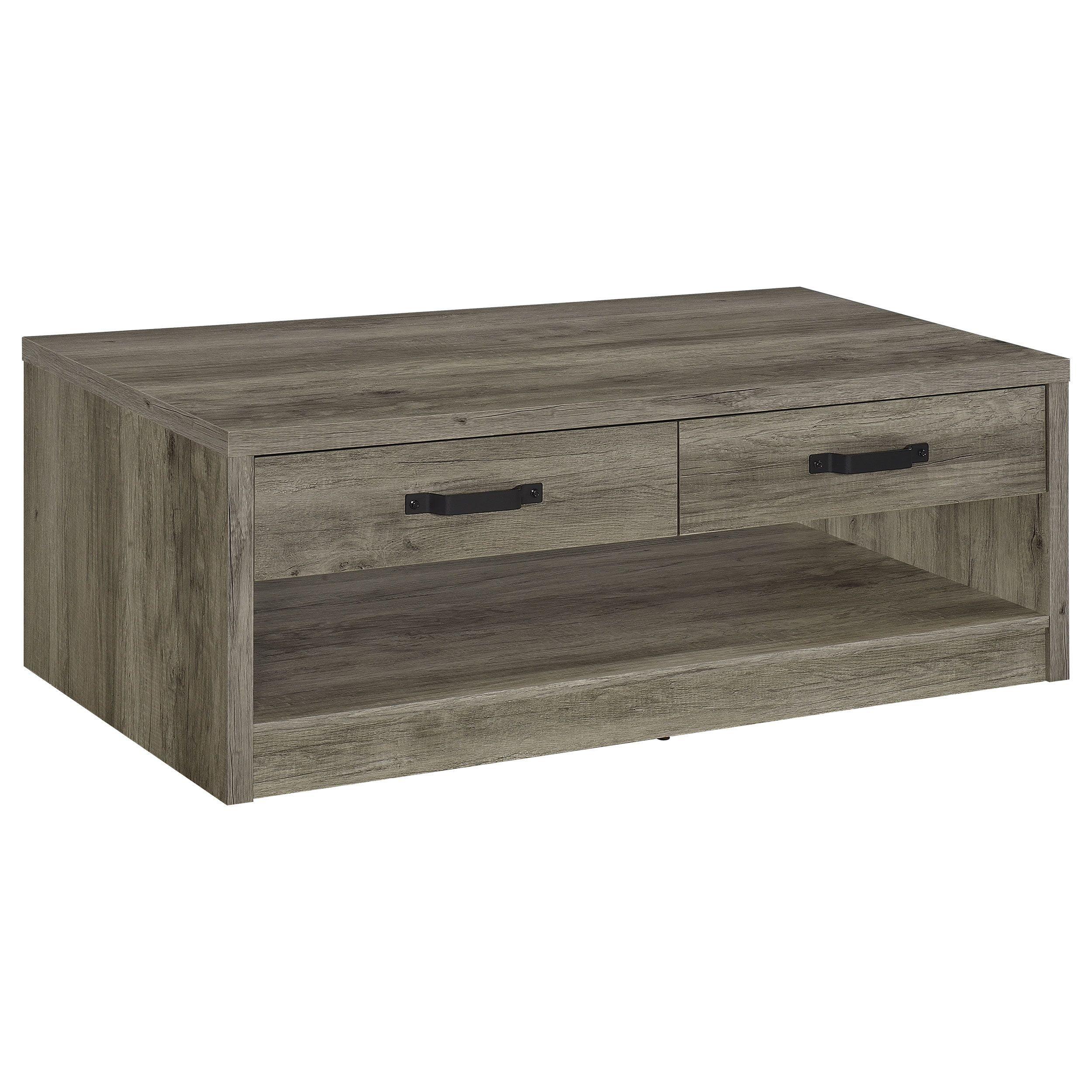 Coaster Felix Farmhouse 2 Drawer Rectangular Wood Coffee Table Gray Driftwood