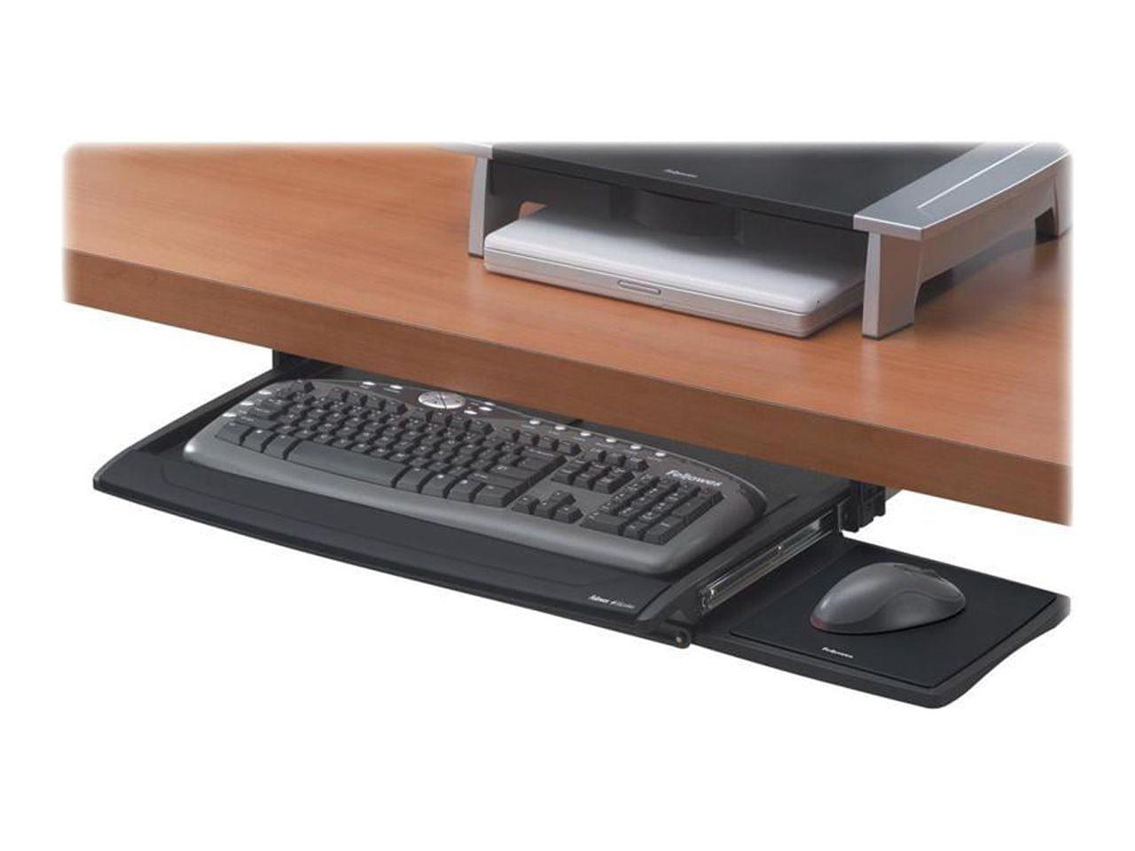 Adjustable Black and Silver Steel Keyboard Drawer with Mouse Tray