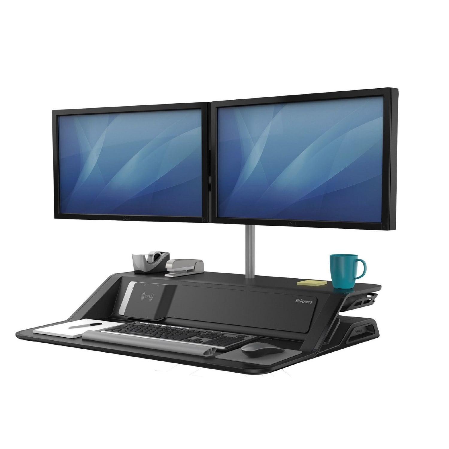 Fellowes Black Adjustable Sit-Stand Desk Converter with USB Ports