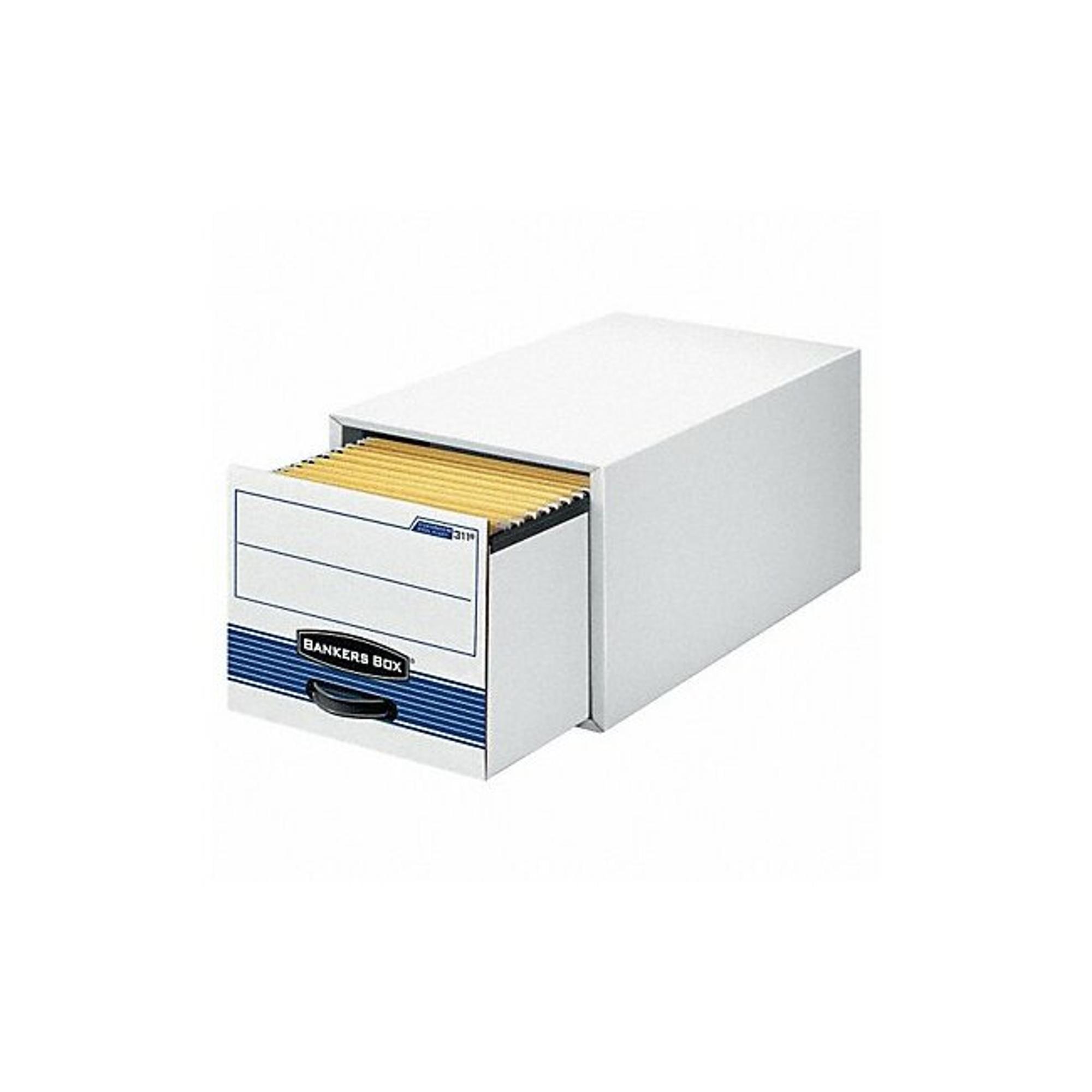 Bankers Box STOR/DRAWER STEEL PLUS Extra Space-Savings Storage Drawers, Letter Files, 14" x 25.5" x 11.5", White/Blue, 6/Carton