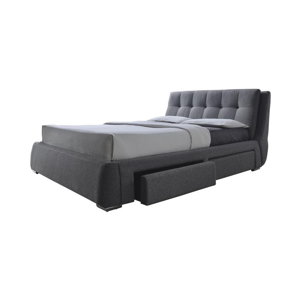 Gray Queen Upholstered Storage Bed with Tufted Headboard