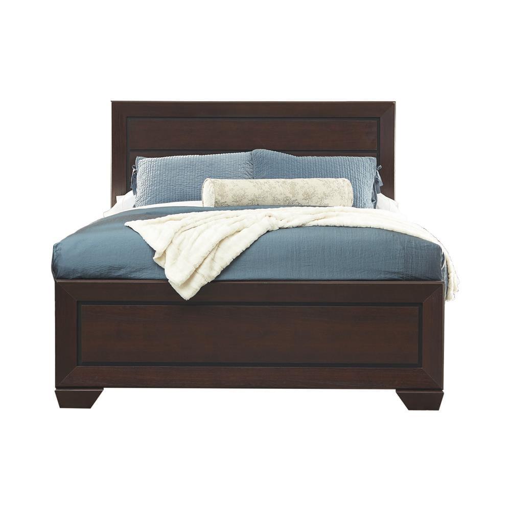 Elegant Dark Cocoa Queen Platform Bed with Tufted Upholstery