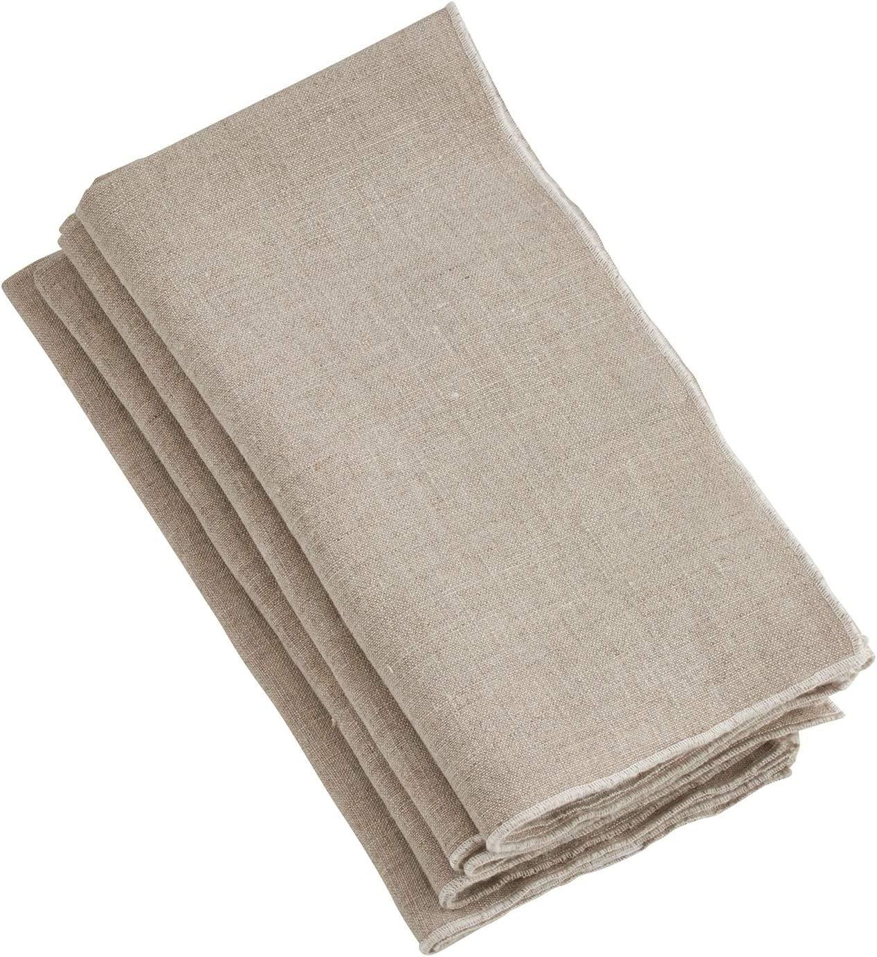 Saro Lifestyle Stitched Border Stonewashed Linen Napkins (Set of 4), Natural, 20" x 20"