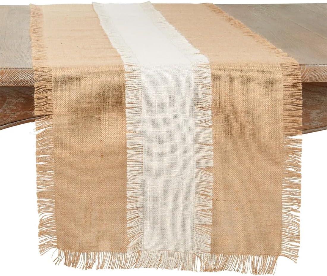 Natural Jute Table Runner with White Banded Design