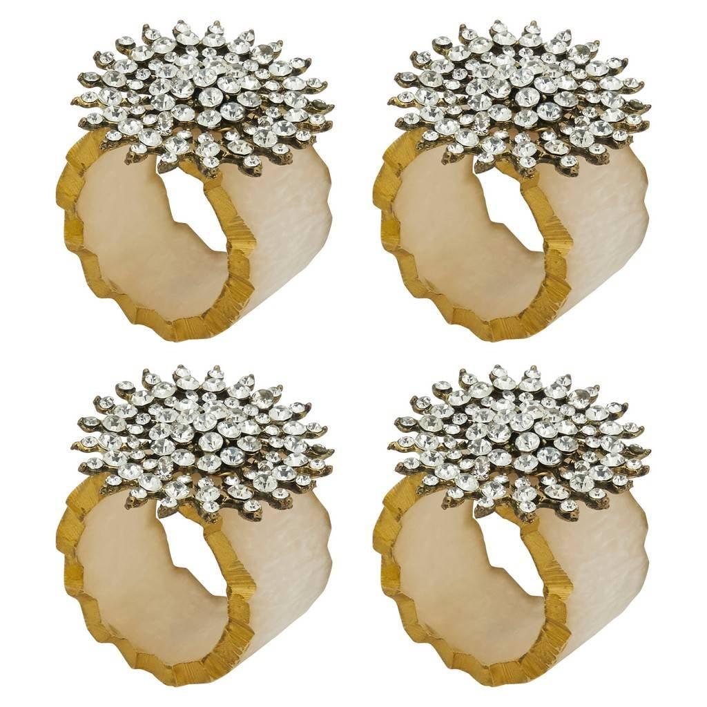 Beige and Gold Beaded Iron Napkin Rings, Set of 4