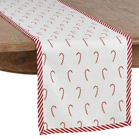 Saro Lifestyle Christmas Table Runner With Candy Cane Border, Red, 16" x 108"