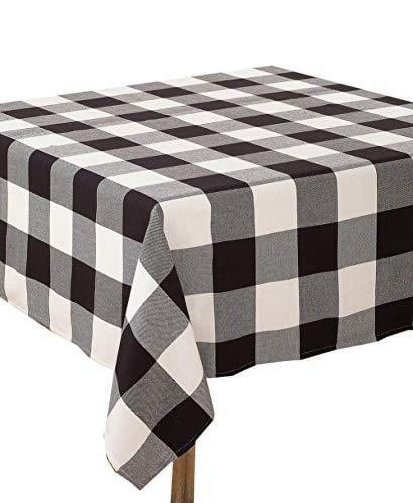 Black and White Buffalo Plaid Cotton Blend Square Tablecloth