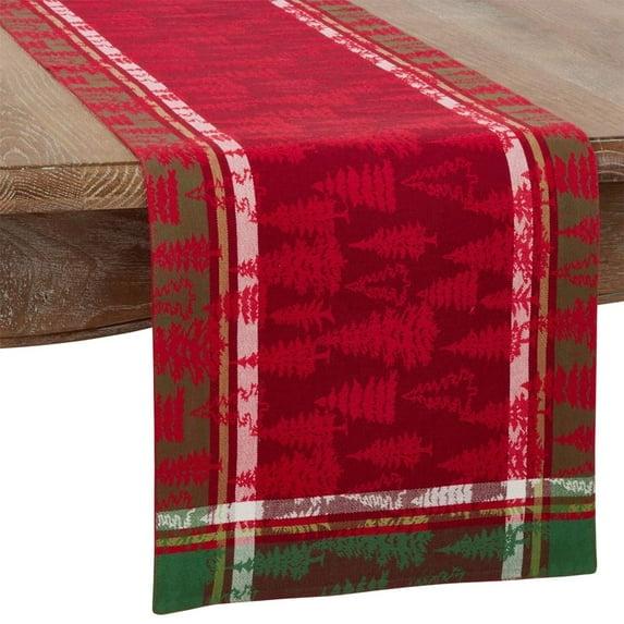 Saro Lifestyle Table Runner With Christmas Tree Plaid Design, Multi, 13" x 72"