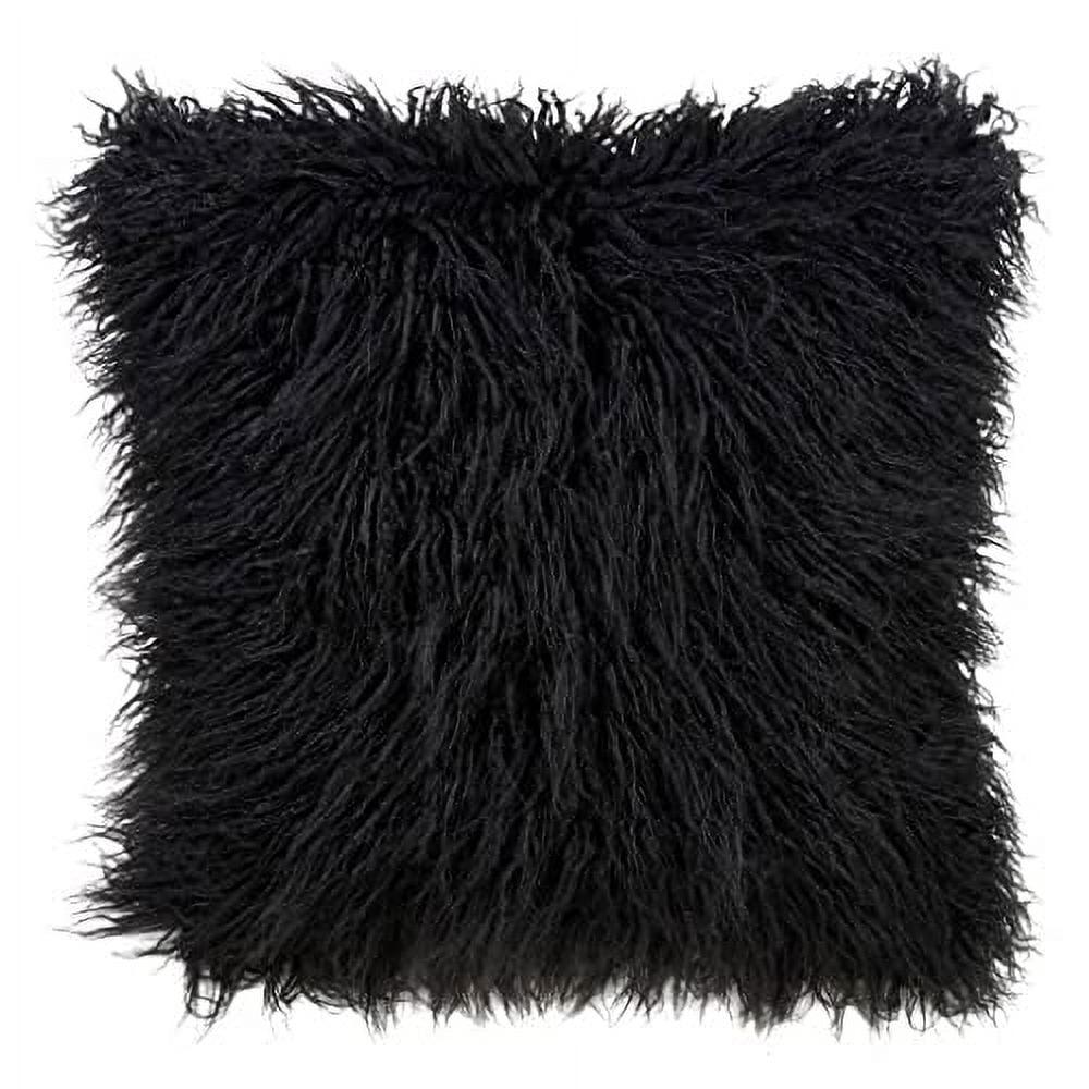 Saro Lifestyle Mongolian Faux Fur Throw Pillow, Black, 22" x 22"