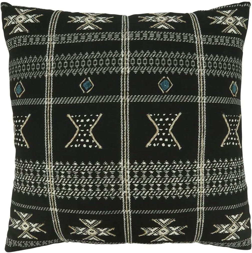 20"x20" Oversize Embroidered Mudcloth Design Square Throw Pillow Cover Black - Saro Lifestyle