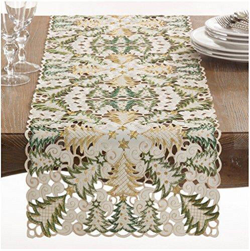 Saro Lifestyle Dining Table Runner With Christmas Tree Cutwork