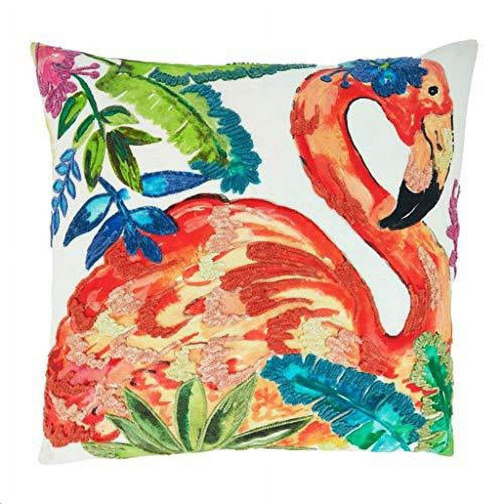 Multicolor Cotton Flamingo Design Square Throw Pillow