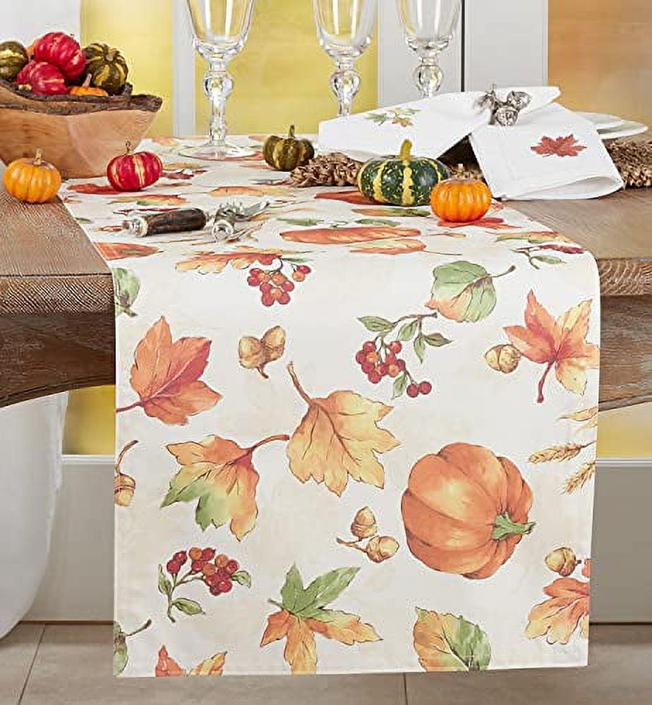 Autumn Leaves and Pumpkins Polyester Table Runner 16" x 54"