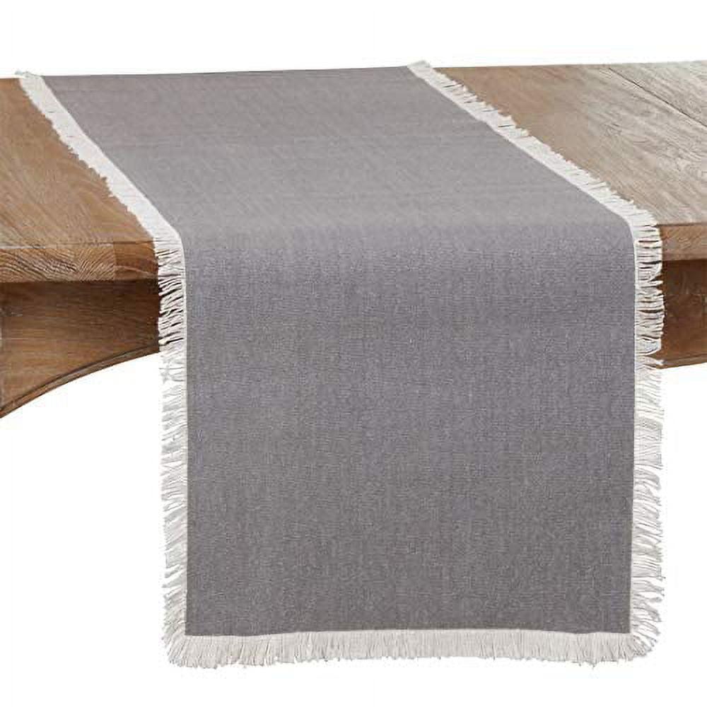 Gray Cotton Whipstitched Tassel Table Runner