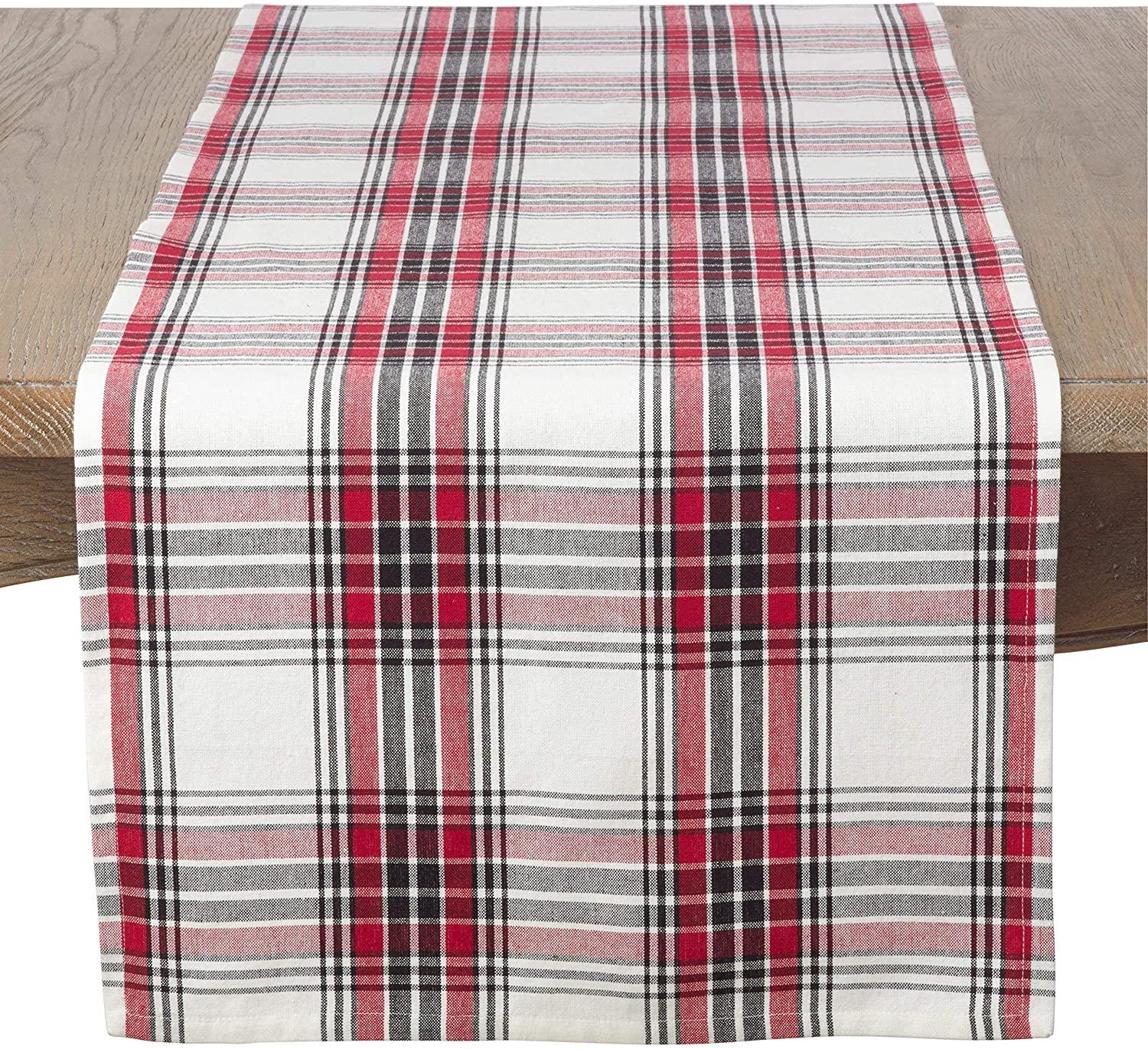 Classic Plaid Multicolor Cotton Table Runner, 16"x72"