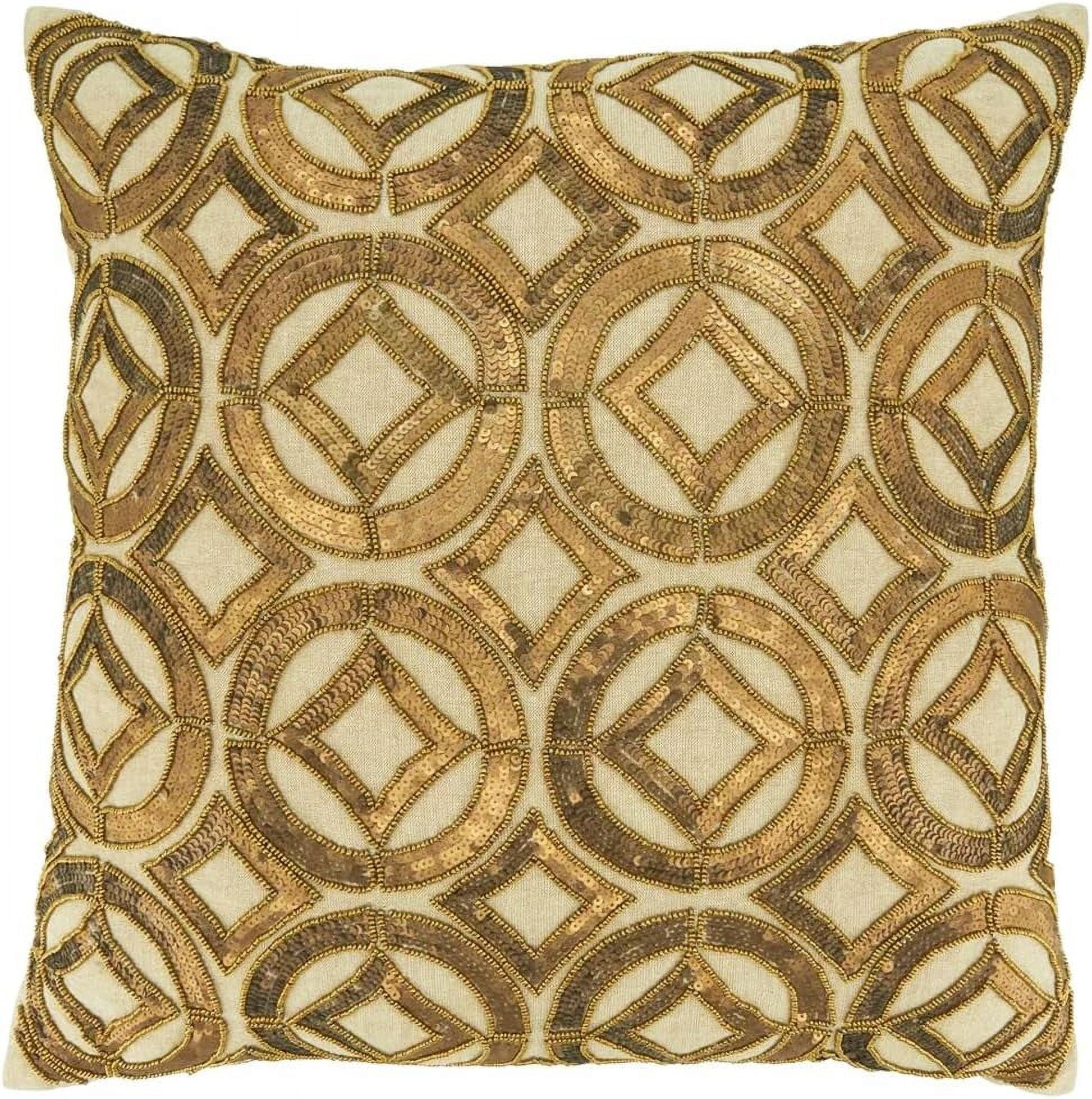 Gold Sequined Beaded Cotton Throw Pillow, 20"