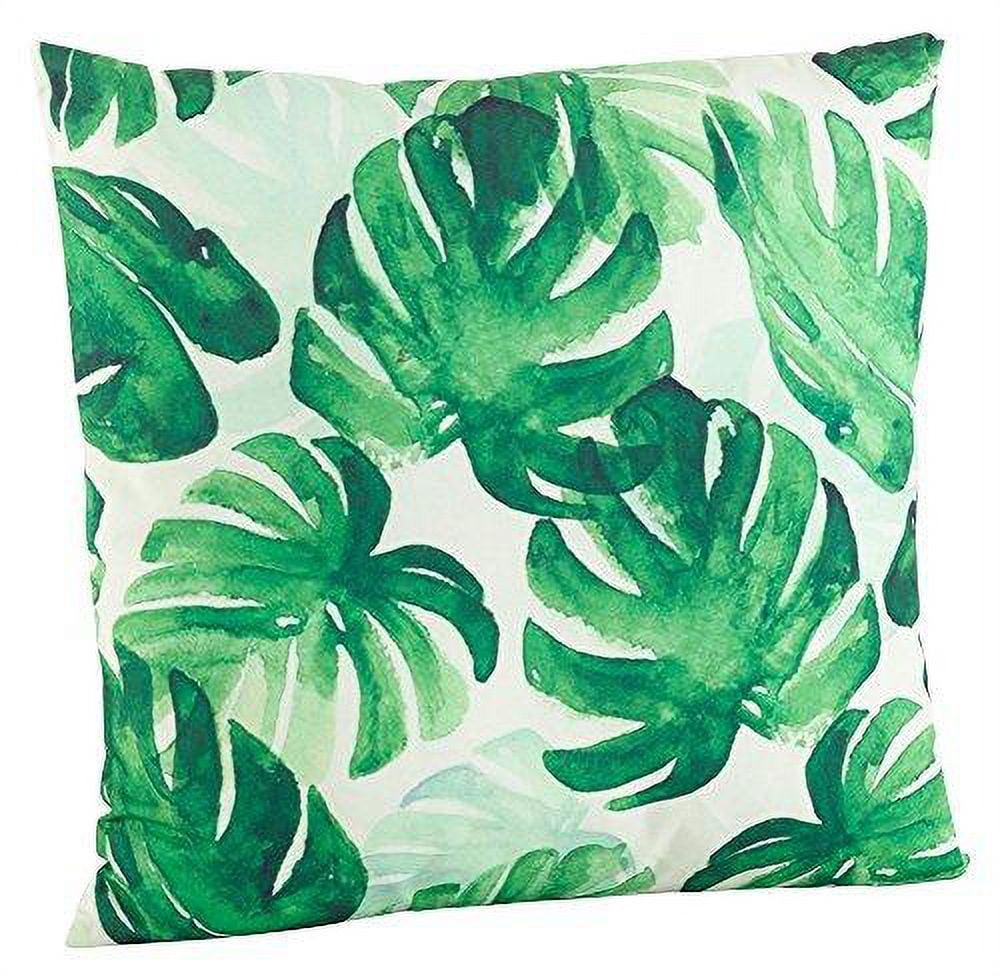 Green Tropical Leaf Print Square Throw Pillow