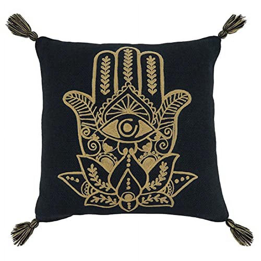 Saro Lifestyle Hamsa Hand Embroidered  Decorative Pillow Cover, Black, 20"