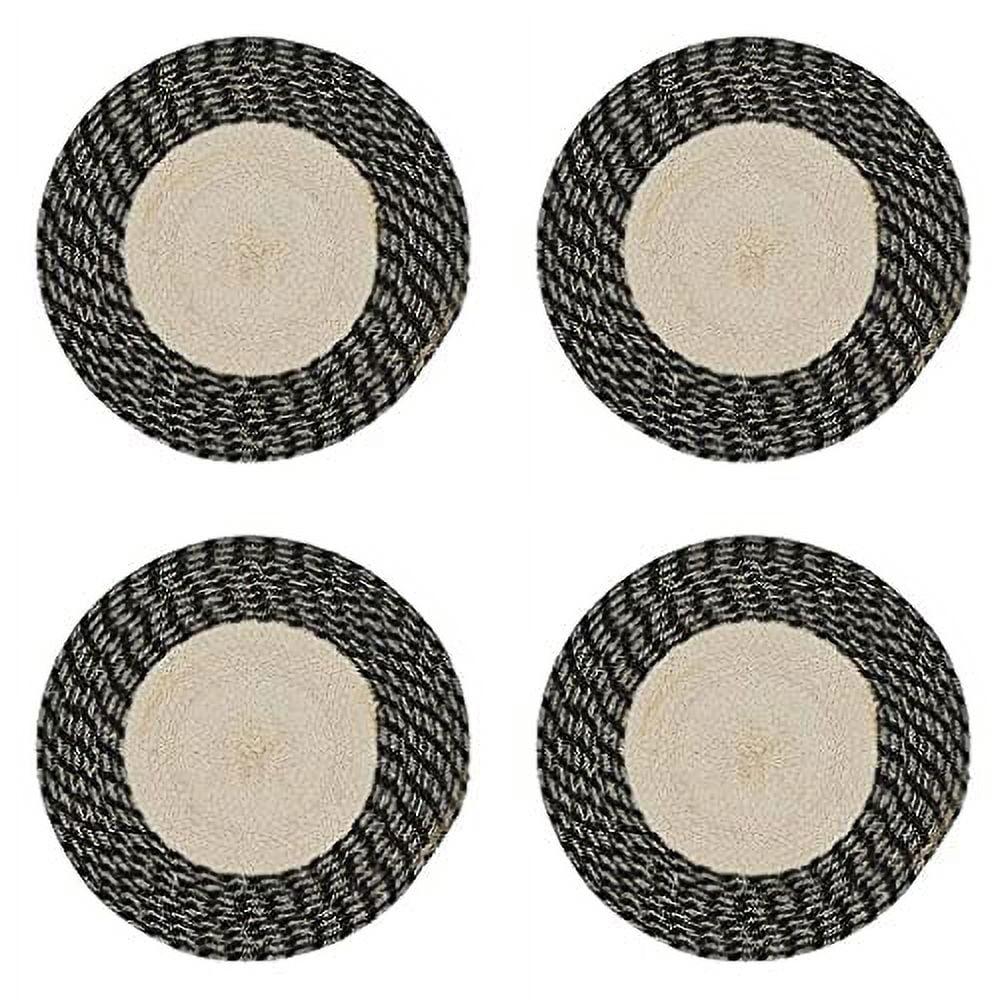 Hand Braided Round Cotton Placemats Set of 4, Black