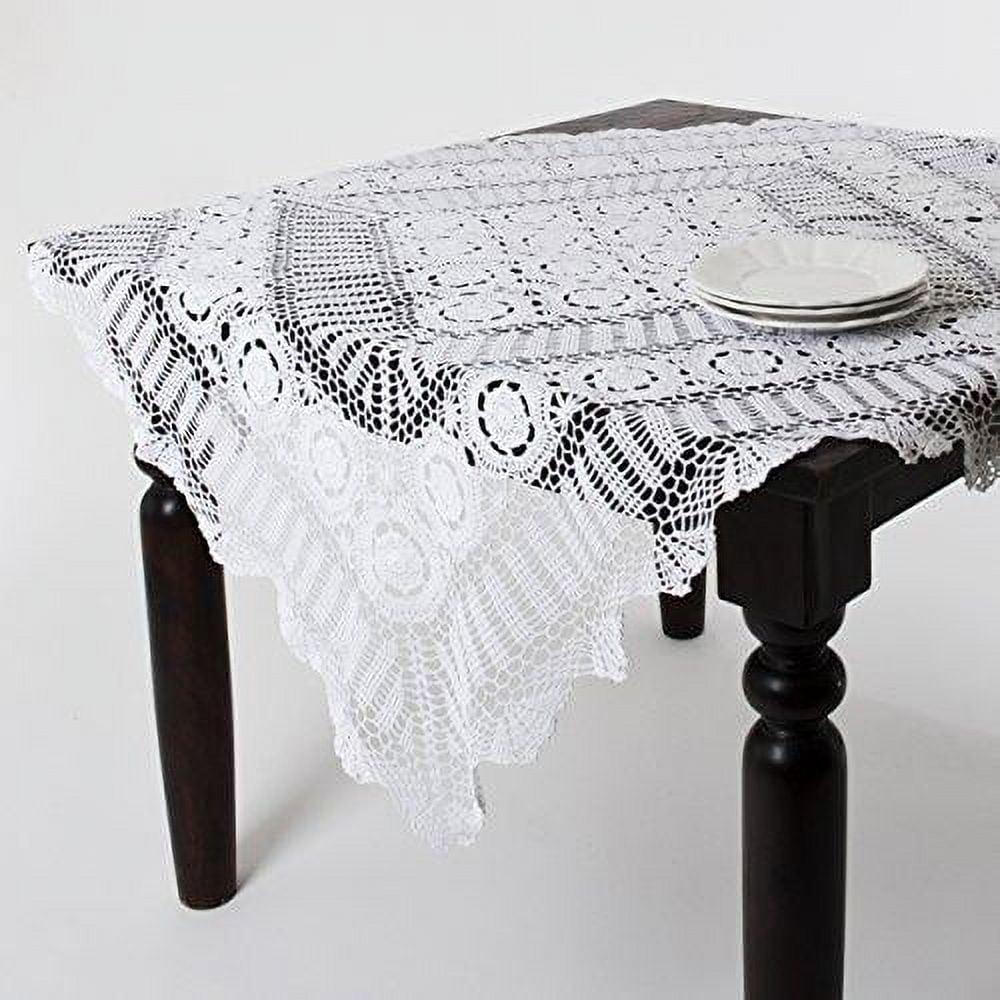 Saro Lifestyle Handmade Crochet Cotton Lace Table Linens, White, 54" x 54"