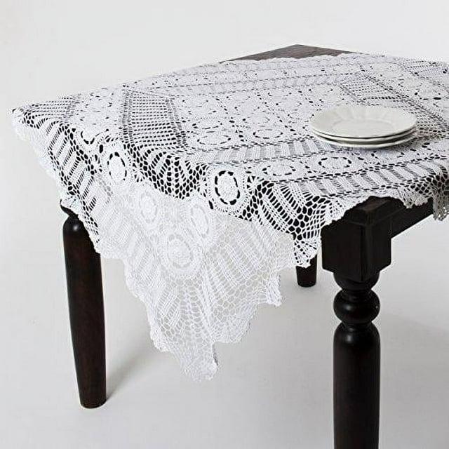 Saro Lifestyle Handmade Crochet Cotton Lace Table Linens, White, 54" x 54"