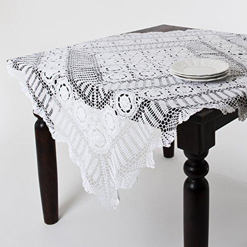 Handmade White Crochet Cotton Lace Tablecloth, 54-Inch Square