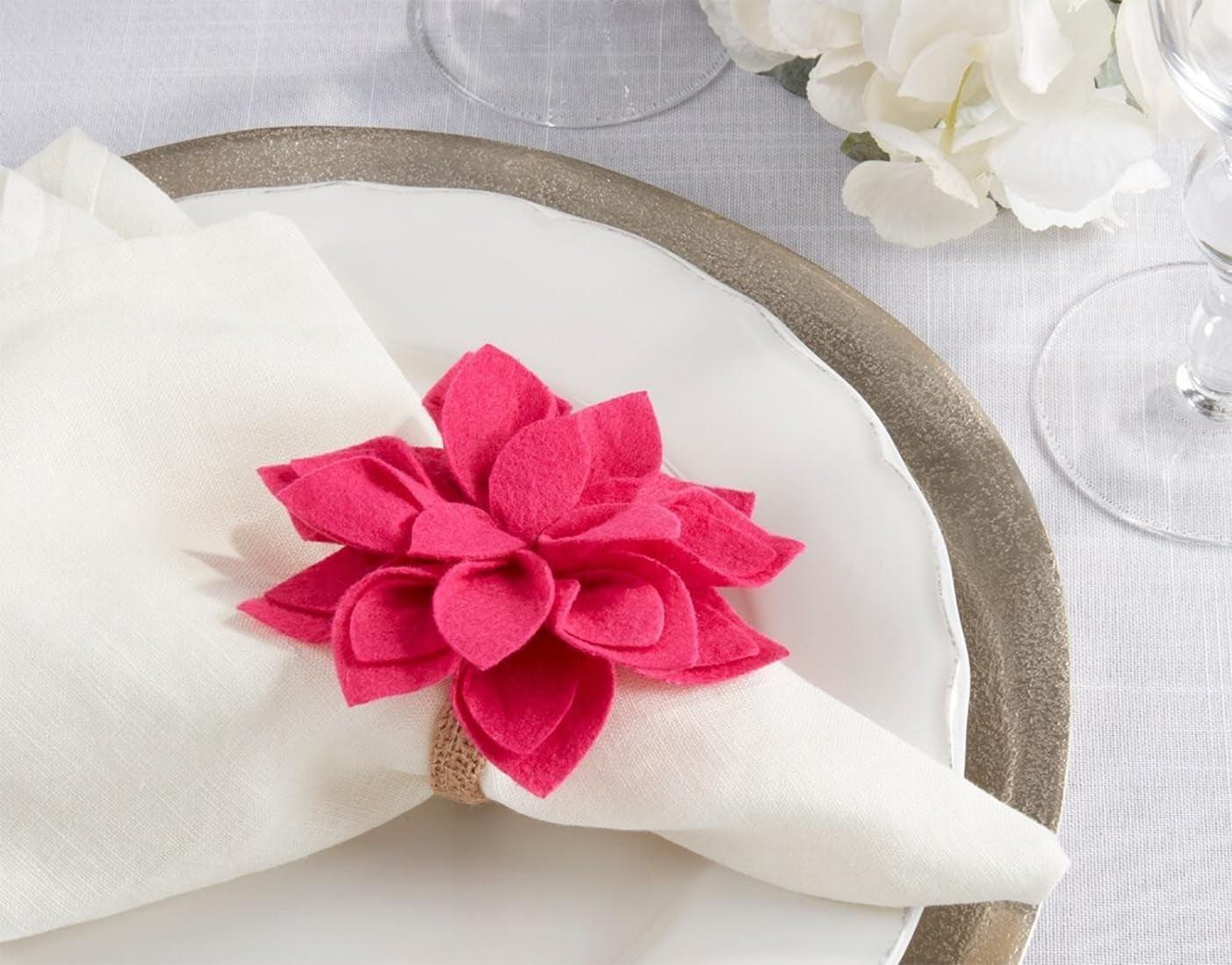 Saro Napkin Ring Collection Flower: 100% Felt - Ring: 100% Jute Napkin Ring (Set of 4)