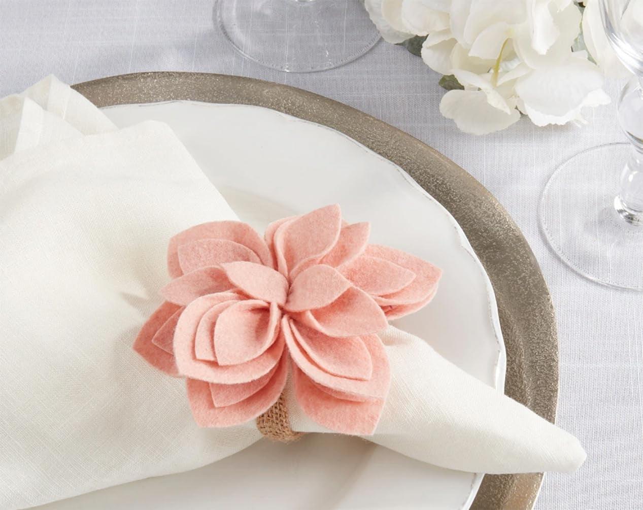 Saro Napkin Ring Collection Flower: 100% Felt - Ring: 100% Jute Napkin Ring (Set of 4)