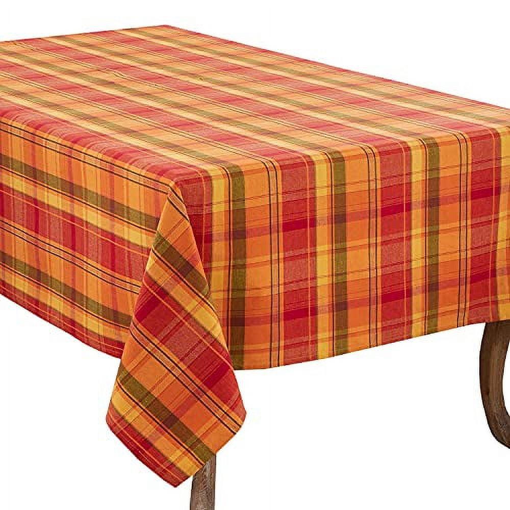 Terracotta Plaid Cotton Fall Tablecloth, 65 x 120 Inch