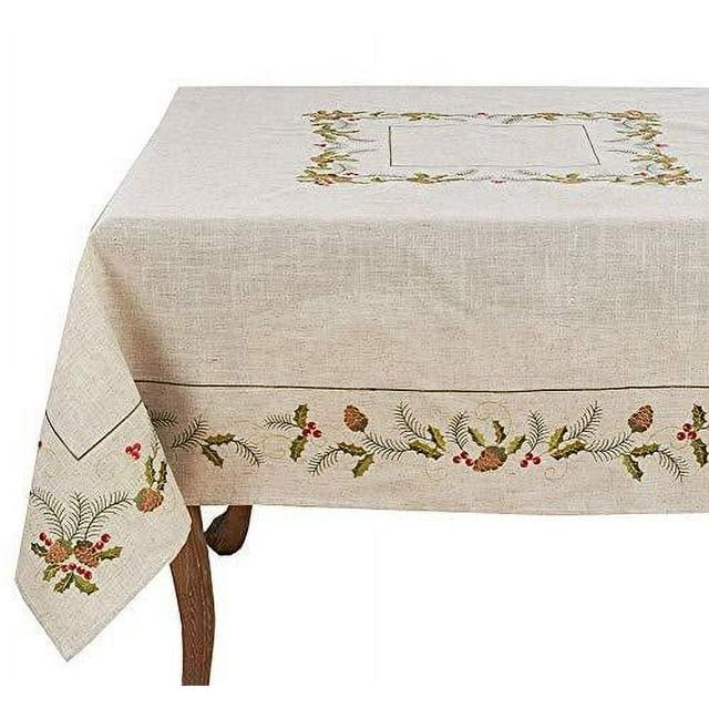 Saro Joyeuses Fêtes Floral Christmas Tablecloth