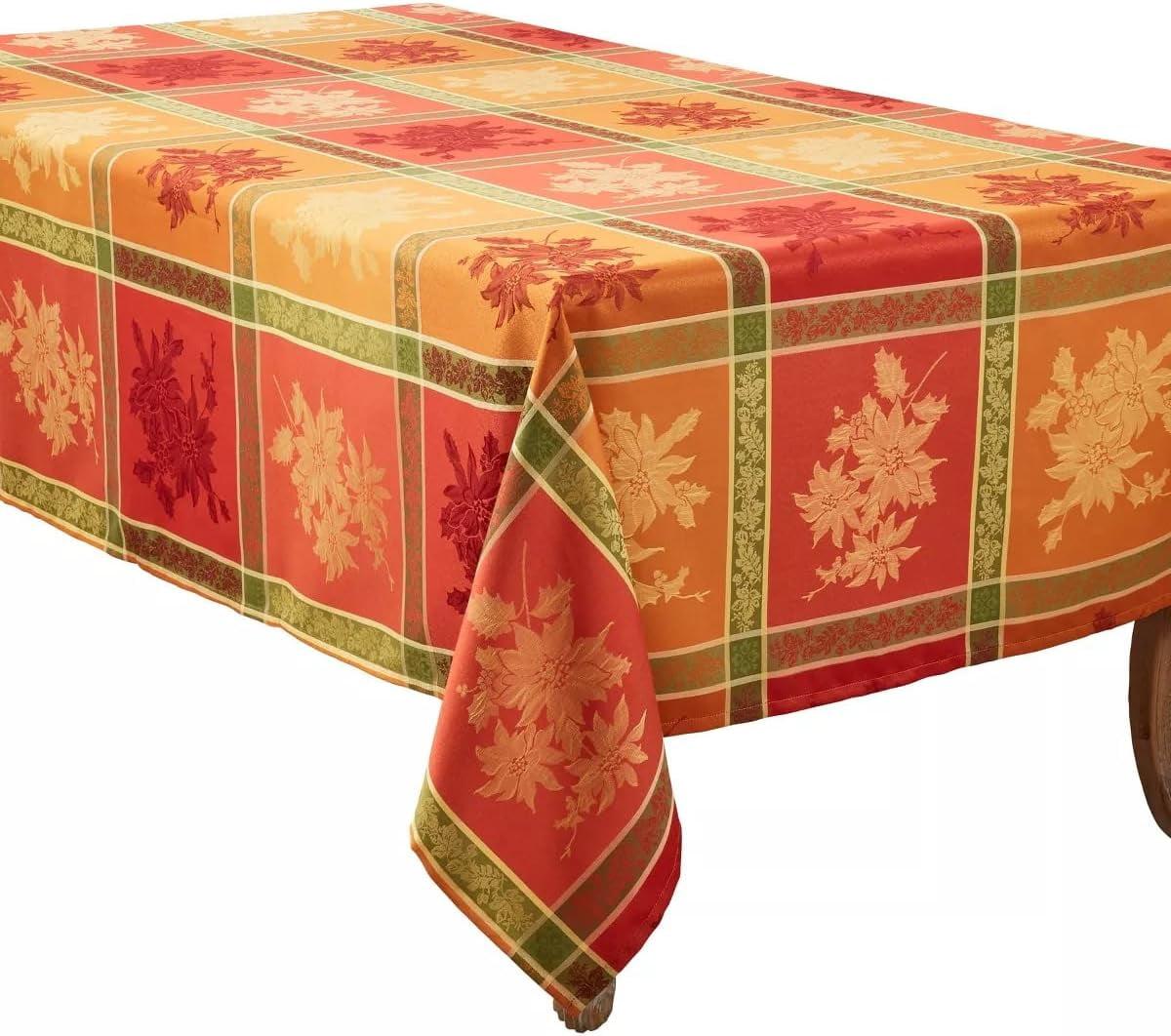 Elegant Jacquard Fall Leaves Orange Tablecloth, 65" x 104"