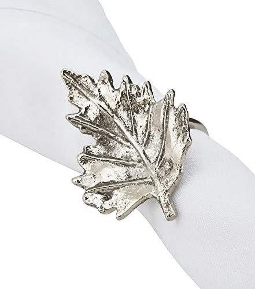 Saro Lifestyle Leaf Napkin Ring, Silver (Set of 4)