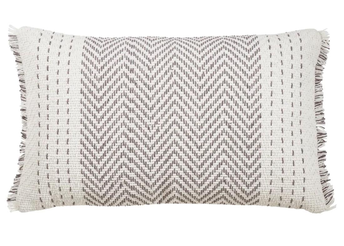 Oversize Kantha Stitch Striped Poly Filled Throw Pillow Gray - Saro Lifestyle