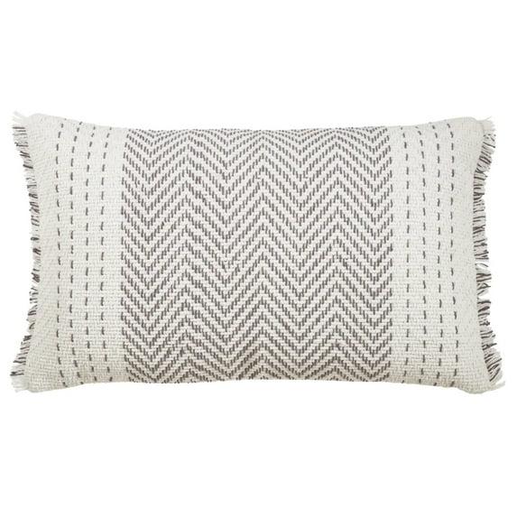 14"x23" Oversize Kantha Stitch Striped Poly Filled Lumbar Throw Pillow Gray - Saro Lifestyle: Cotton, Indoor, Zipper Closure
