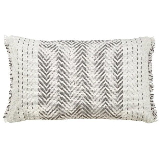 14"x23" Oversize Kantha Stitch Striped Poly Filled Lumbar Throw Pillow Gray - Saro Lifestyle: Cotton, Indoor, Zipper Closure