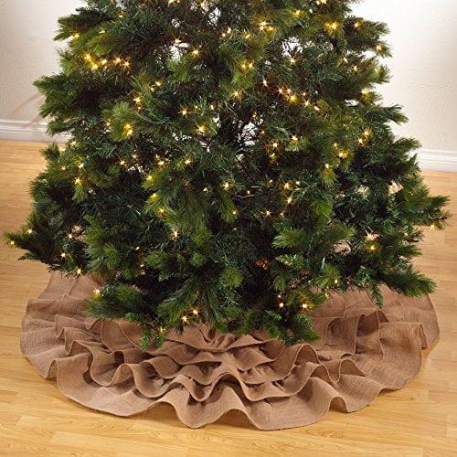 Saro Lifestyle Christmas Tree Skirt With Ruffled Edge, Natural, 56" Round