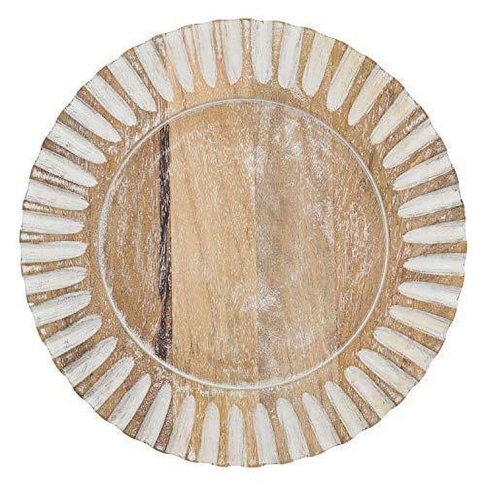 Natural Mango Wood Ribbed Design Charger Plates, Set of 4