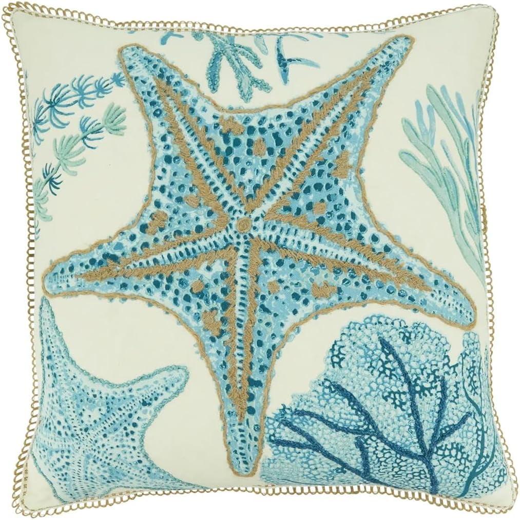 20"x20" Oversize Starfish Square Throw Pillow Aqua Blue - Saro Lifestyle: Nautical Decor, Indoor Use, Zipper Closure