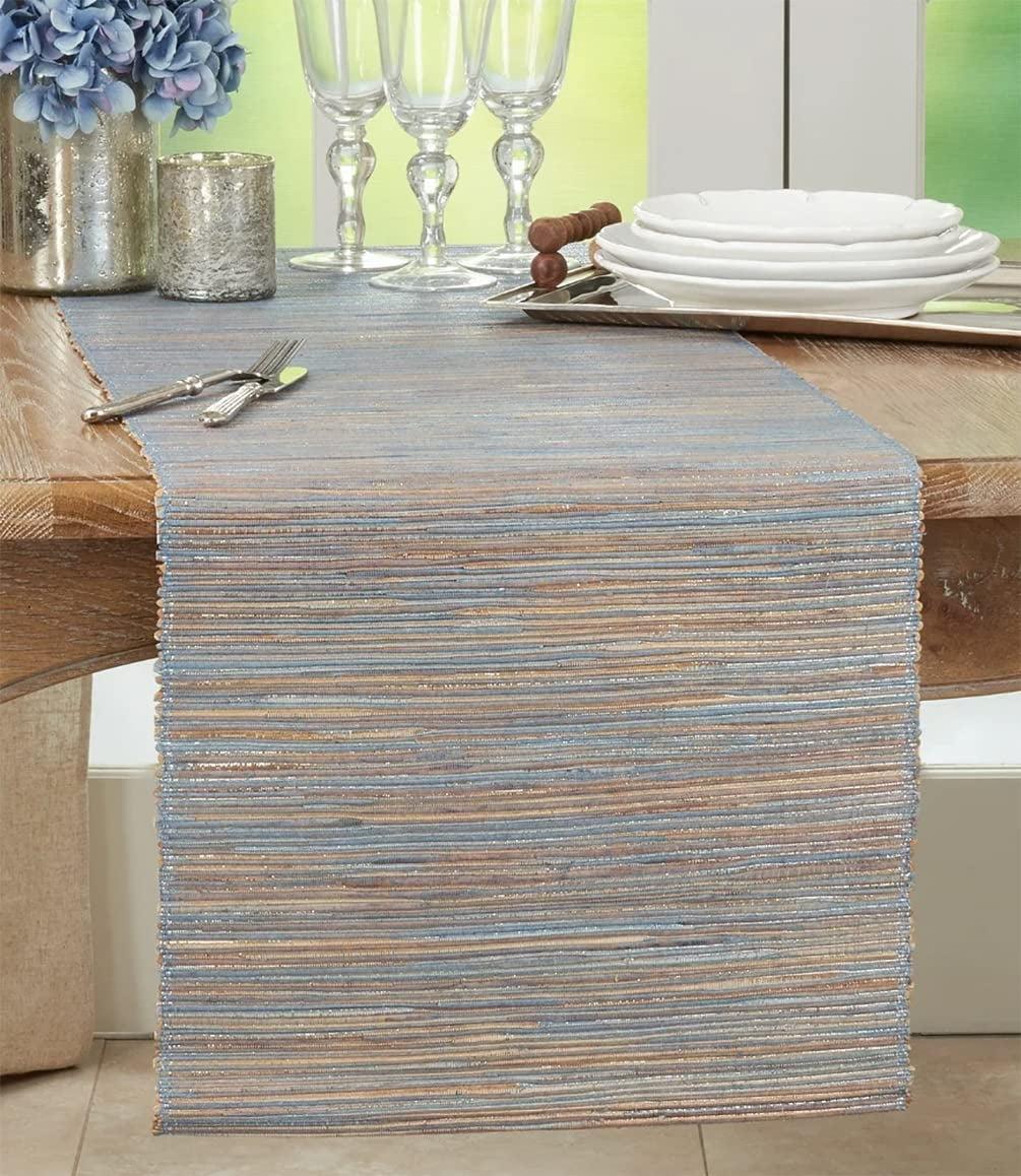 Saro Lifestyle Shimmering Woven Nubby Runner, Blue, 16" x 72"