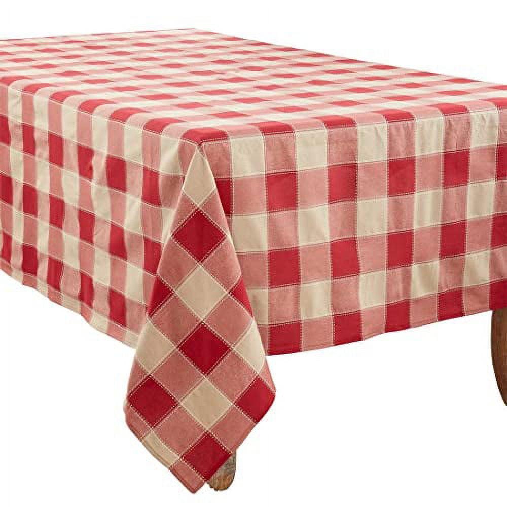 Red and Beige Stitched Plaid Cotton-Polyester Tablecloth