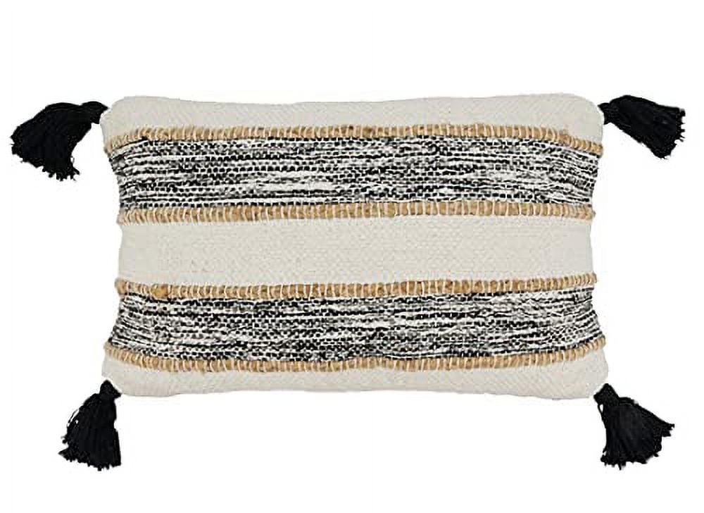 Black and White Striped Cotton Tassel Pillow Cover