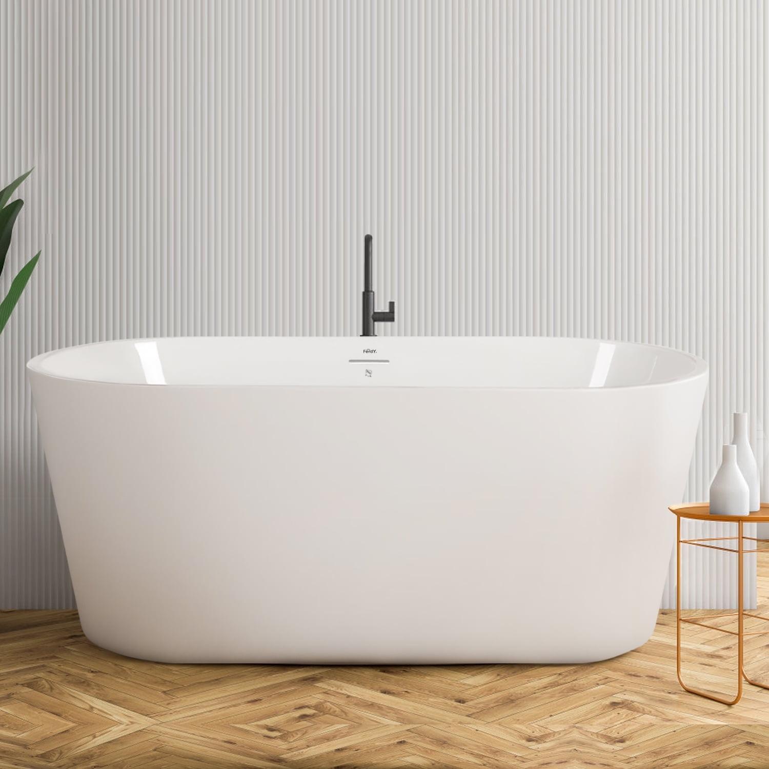 Freestanding Soaking Acrylic Bathtub with Brushed Nickel Drain