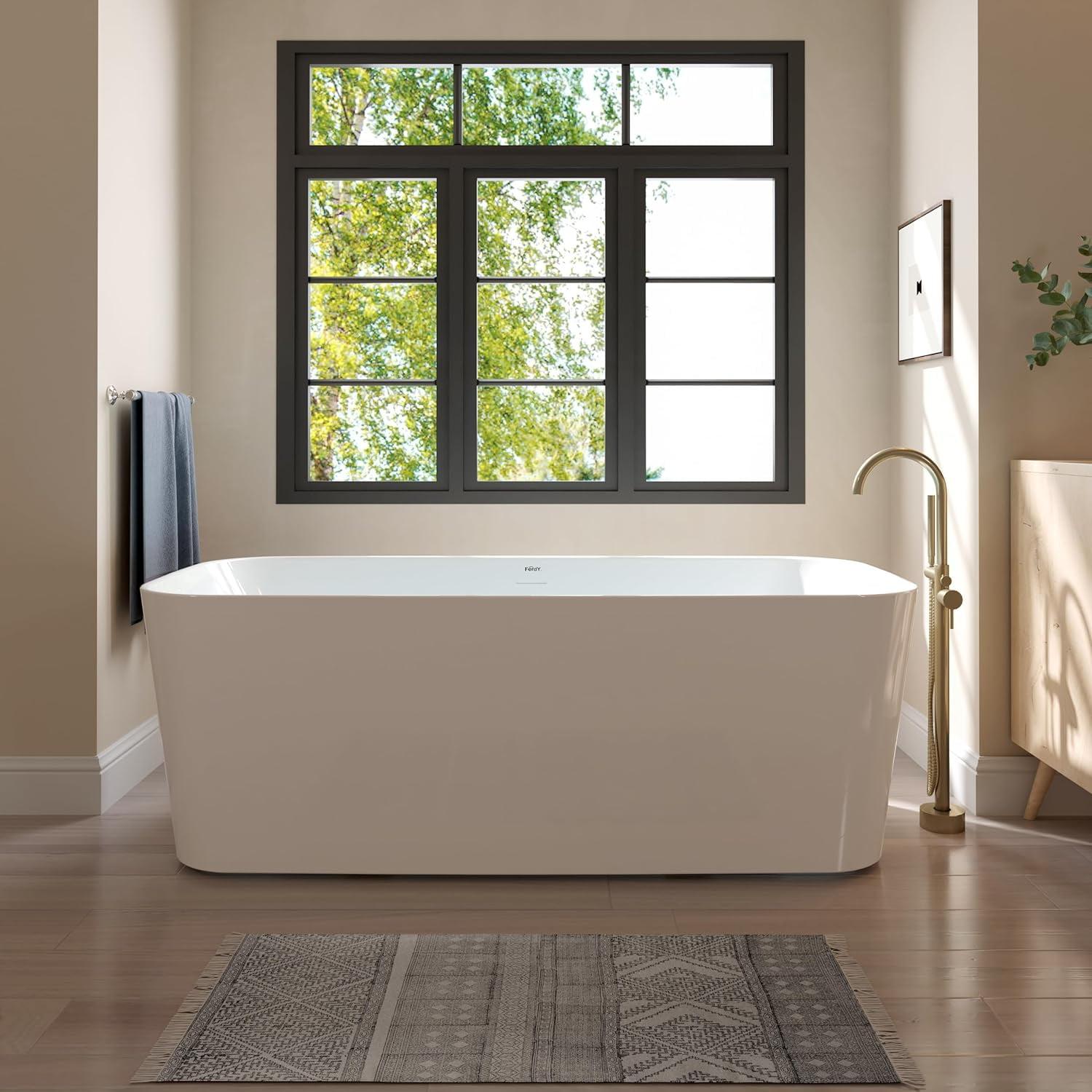 FerdY Maui 67" Acrylic Freestanding Bathtub,Soaking Tub With Brushed Nickel Drain