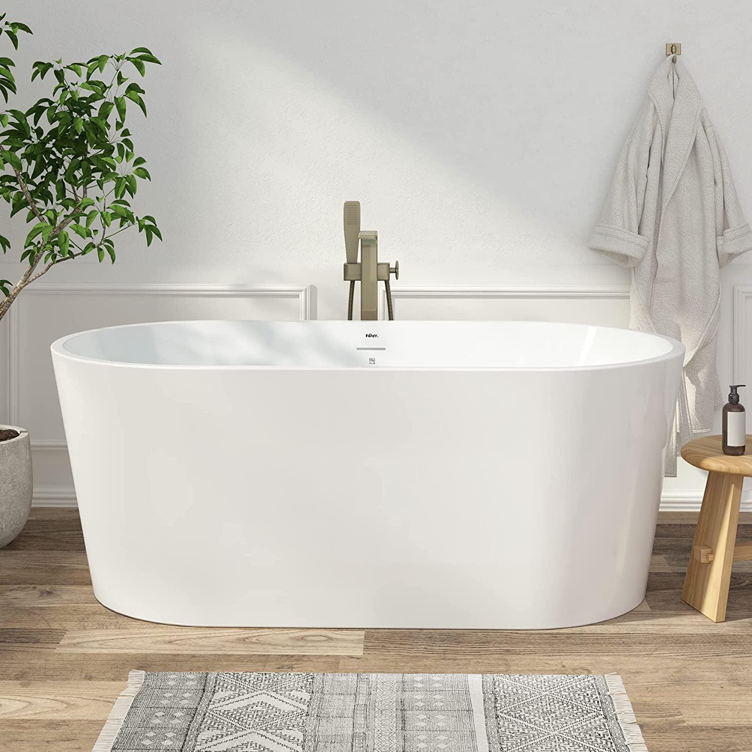 Freestanding Soaking Acrylic Bathtub with Brushed Nickel Drain