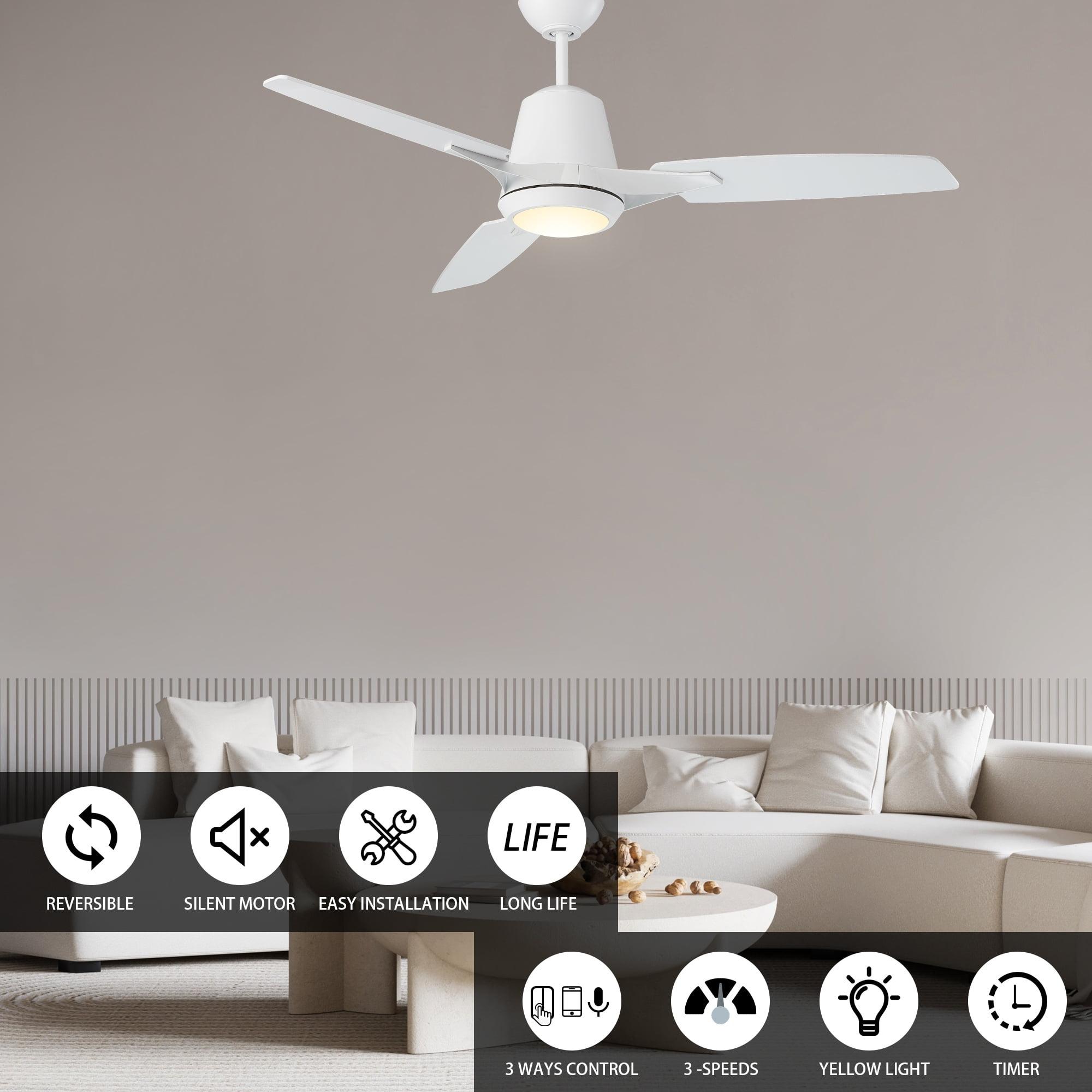 52'' White Plywood Smart Ceiling Fan with LED Light and Voice Control